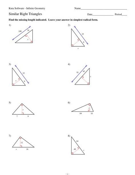 Kuta software - infinite geometry similar right triangles. 17) Write a new problem that is similar to the others on this worksheet. Solve the question you wrote. Many answers.-2-Create your own worksheets like this one with Infinite Geometry. Free trial available at KutaSoftware.com 