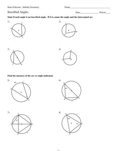Worksheet by Kuta Software LLC Honors Math 3 Central and Inscribed Angles ©N \2d0j1f6Q PKSuktnad yS`oFfrtEwqaMrxey SLaLeCk.I x kACljlP urHikgrhotZsY rrTeHsFexrBvfewd^.-1-Find the measure of the arc or central angle indicated. Assume that lines which appear to be diameters are actual diameters. 1) mLK L K J 17x + 1 6x - 5 2) mLNK M L JK-43x 1 ... 