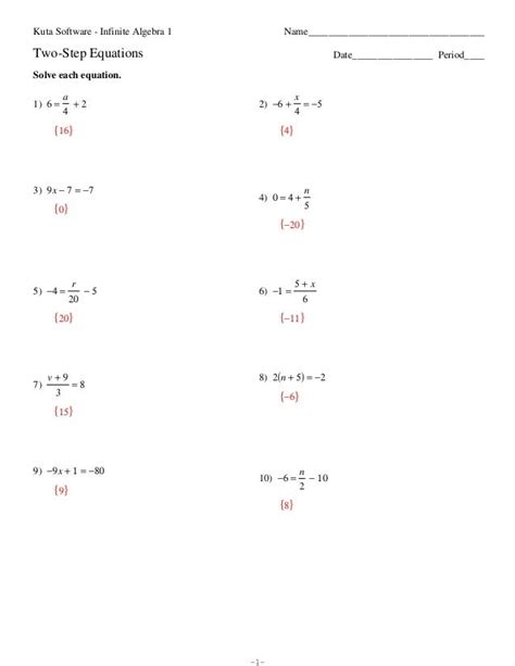 Kuta two step equations. Kuta Software - Infinite Algebra 2 Name_____ Solving Multi-Step Equations Date_____ Period____ Solve each equation. 1) 4 n − 2n = 4 2) −12 = 2 + 5v + 2v … 