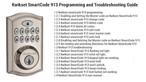 Related Manuals for Kwikset Smartcode 915. Locks Kwikset SMARTCODE 915 Installation And User Manual. Touchscreen electronic deadbolt (4 pages) Locks Kwikset SmartCode 913 Installation Manual. Touchpad electronic deadbolt (21 pages) Locks Kwikset SmartCode 914 User Manual (26 pages). 