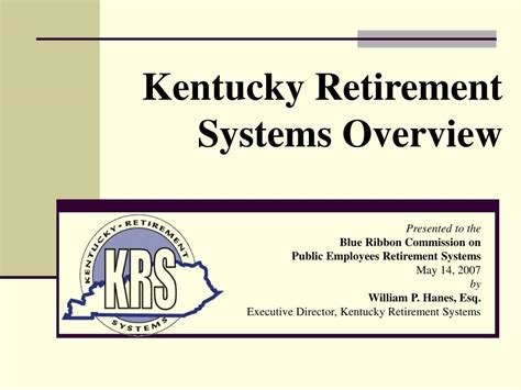 Ky retirement. Jun 30, 2019 · KRS administers retirement benefits for over 386,000 state and local government employees. • These employees include state employees, state police officers, city and county employees, local agency employees, and nonteaching staff of local school boards and regional universities. Kentucky Employees. County Employees State Police … 