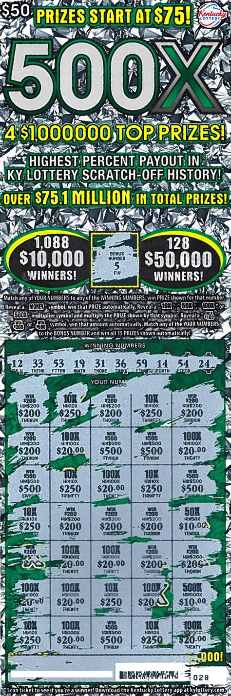 Ky scratch off prizes remaining. Ticket Cost $3. Game # 759. State KY. Top Prizes Remaining. $25,000 - 25 $2,000 - 152 $1,000 - 389. GAME DETAILS. KY Lottery’s $3 Crossword Scratch Off - 5 Top Prize (s) Remaining! Get daily odds updates, track ticket sales and more. 