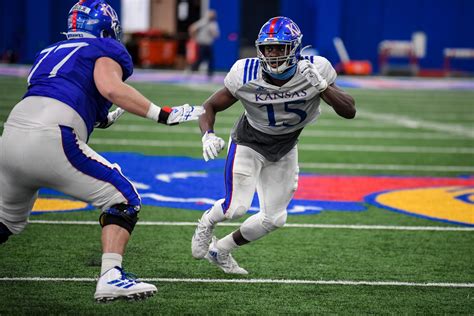 He led the team in sacks with three and was second on the squad in tackles-for-loss with 4 1/2. Johnson played in all nine games for the Jayhawks, making eight starts. He had a two-sack performance at Oklahoma in November. - Kansas Football rSr/2022 OLB Kyron Johnson, Kansas News Source: Kansas Football Share/Comment/External News Feed: Here. 