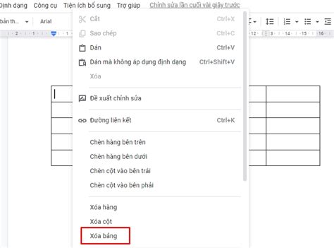 Làm việc với Bảng trong Google Docs