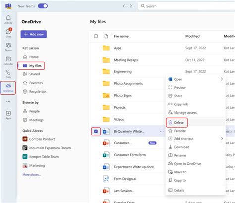 Löschen und Wiederherstellen von Dateien in Teams