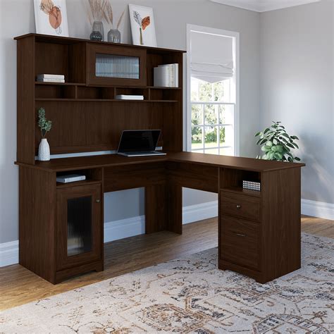 L Shaped Computer Desk w/ Drawers, Hutch