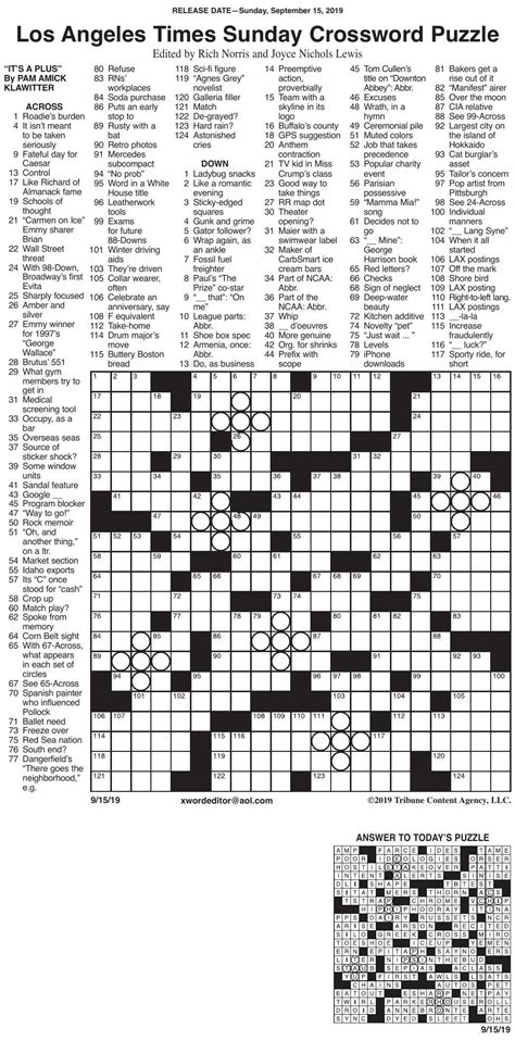 L a crossword puzzle corner. My puzzles have been published by Universal, Crosswords Club, and Spyscape. This is my Los Angeles Times debut and my first themeless. I was fortunate … 