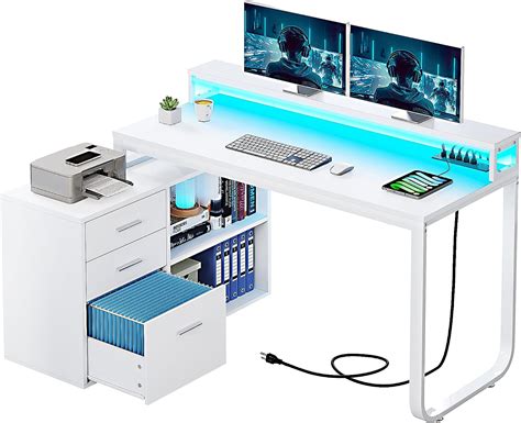 L-shaped Computer Desks with Monitor Stand, Storage Shelves …