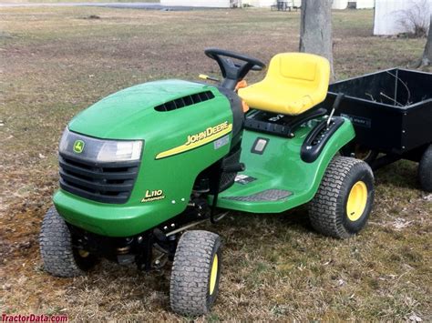 L110 john deere. Apr 14, 2023 · John Deere L110 is a lawn tractor with 17.5 horsepower engine, hydrostatic transmission, and two-wheel drive. It has a 42" mid-mount mower deck, a snowblower blade, and a manual steering system. See photos, dimensions, attachments, serial numbers, and more details on TractorData.com. 