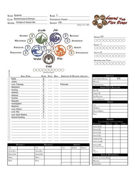 L5r 4th Edition Form Fillable Character Sheet Printable Forms Free Online