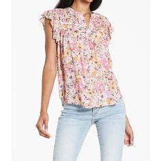 LA Blues Purple Flower Floral Top Blouse Shirt 3/4 Sleeve …