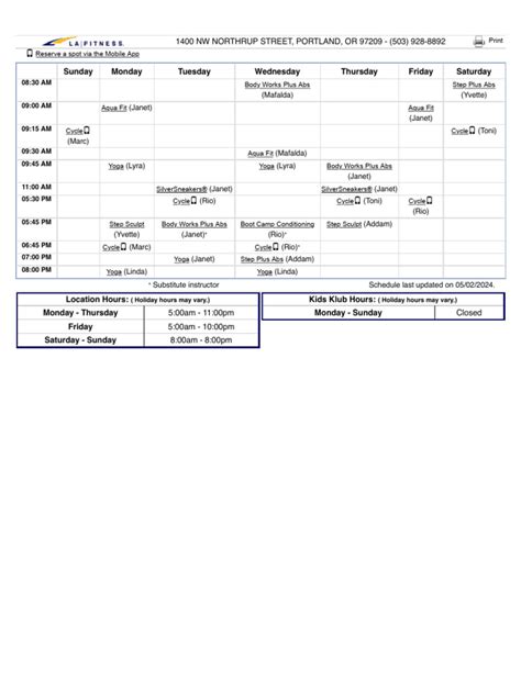 LA FITNESS Class Schedule (Print Version) - WALPOLE - WALPOLE…