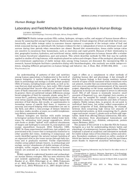 Laboratory and field methods for stable isotope analysis in human ... - wintechmobiles.com