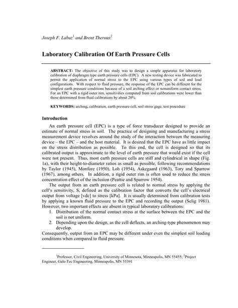 LABORATORY CALIBRATION OF EARTH PRESSURE CELLS - coolestguyplanet.net