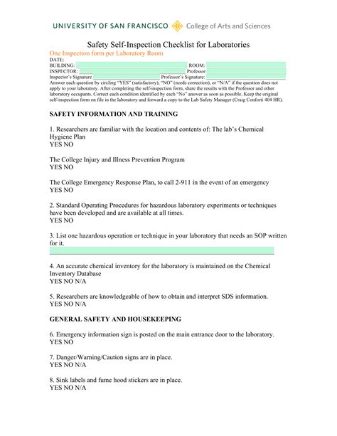Laboratory Safety Self-Inspection Checklist - wintechmobiles.com