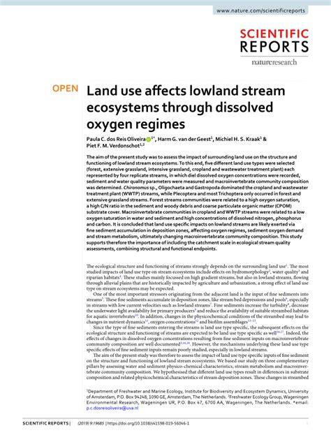 Land use affects lowland stream ecosystems through dissolved oxygen ... - raincitystudios.com