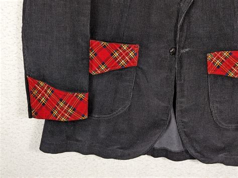 LANDLUBBER Vtg 70s 80s Black BLAZER SUIT COAT JACKET Red Plaid …