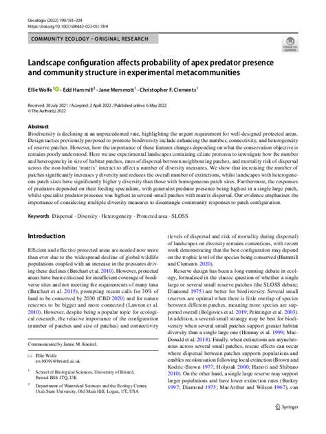 Landscape configuration affects probability of apex predator presence ... - raincitystudios.com