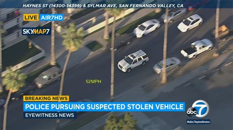 LAPD pursues allegedly stolen vehicle in San Fernando Valley