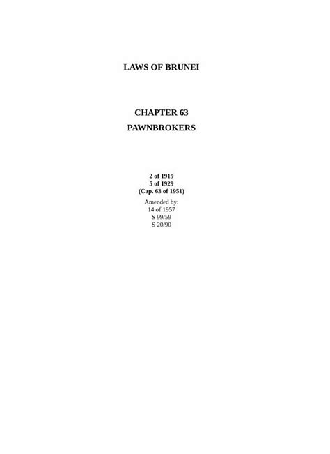 LAWS OF BRUNEI CHAPTER 63 PAWNBROKERS