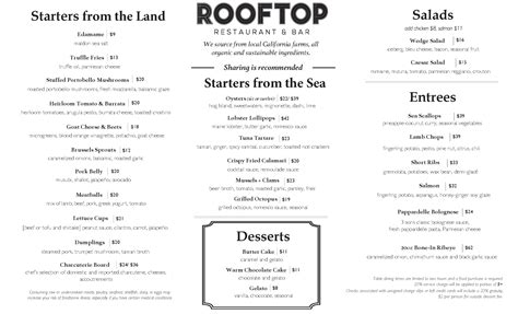 LAstronome Rooftop Bar Menu