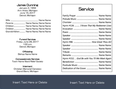 LDS Funeral Program Template for Man Blue Minimal Editable Funeral Template Funeral Printable
