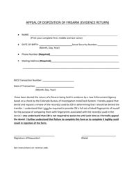 LEA Disposition of Firearms/Evidence Returns - Colorado