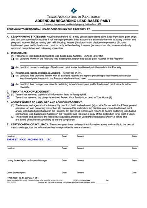 LEAD-BASED PAINT OR LEAD-BASED PAINT HAZARD ADDENDUM …