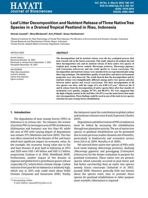 Leaf Litter Decomposition and Nutrient Release of Three Native Tree ... - raincitystudios.com