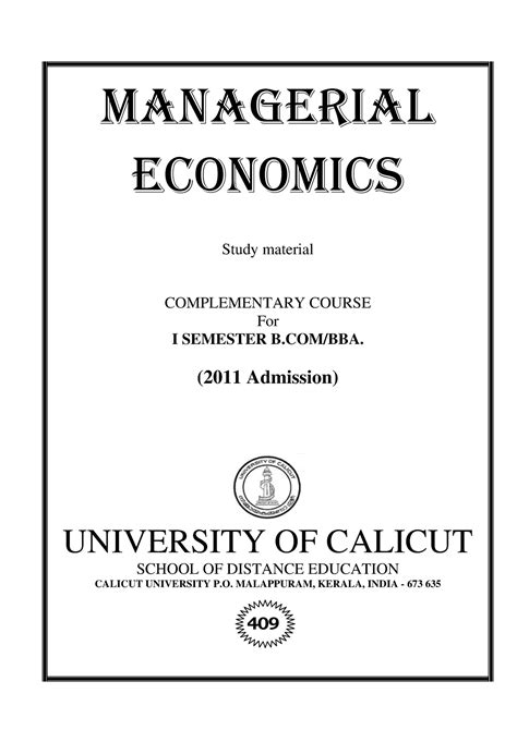 LECTURE NOTES ON MANAGERIAL ECONOMICS