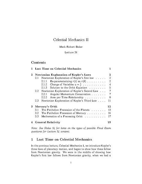 LECTURE SON CELESTIAL MECHANICS