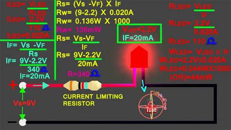 LED 9v circuit calculation, how to calculate led series resistor watts