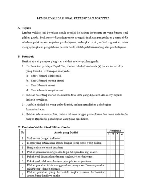 Lembar Validasi Soal Pilihan Ganda | PDF | Karier - wintechmobiles.com