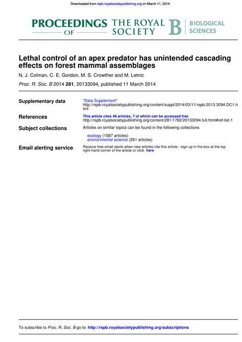 Lethal control of an apex predator has unintended … - raincitystudios.com
