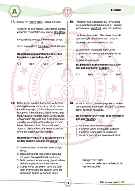 LGS SÖZEL SORULARI VE CEVAP ANAHTARI PDF.