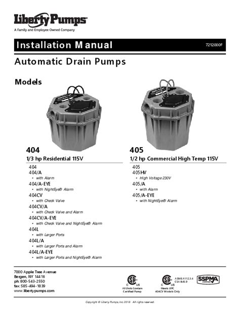 LIBERTY PUMPS 404 INSTRUCTION MANUAL Pdf Download