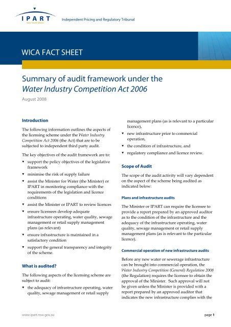 LIFTING PERFORMANCE IN THE WATER SECTOR - IPART