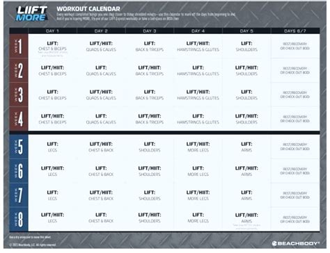 LIIFT4 Calendar Workout Schedule with with Times