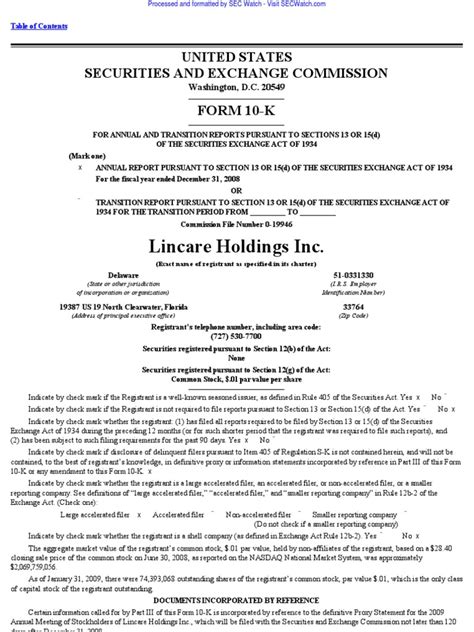 LINCARE HOLDINGS INC 10 K Annual Reports 2009 02 25