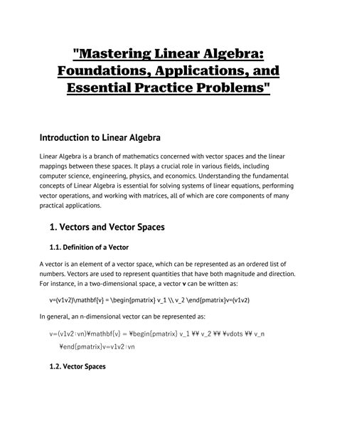 Linear Algebra I: Foundations and Applications for Science and ... - wintechmobiles.com