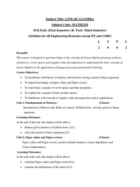 Linear Algebra Syllabus for Engineers - Scribd - wintechmobiles.com