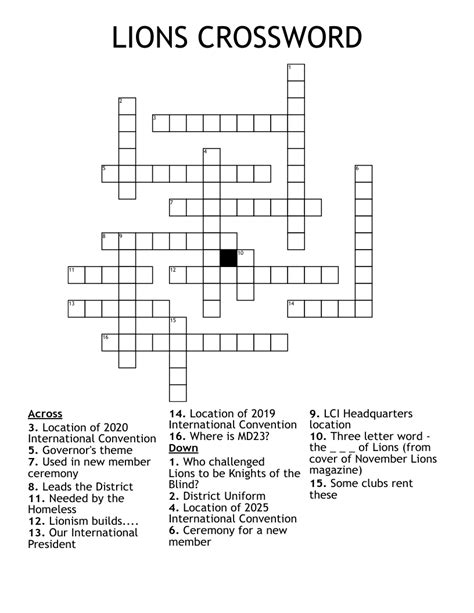 LIONS CROSSWORD WordMint