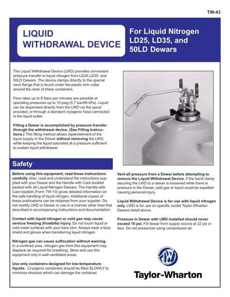 LIQUID WITHDRAWAL DEVICE - Taylor-Wharton - YUMPU