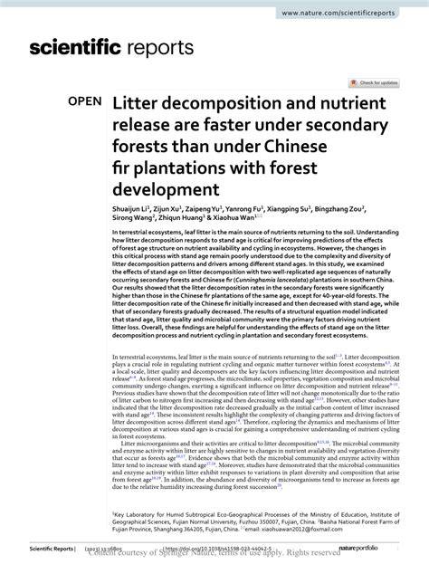 Litter decomposition and nutrient release are faster under secondary ... - raincitystudios.com