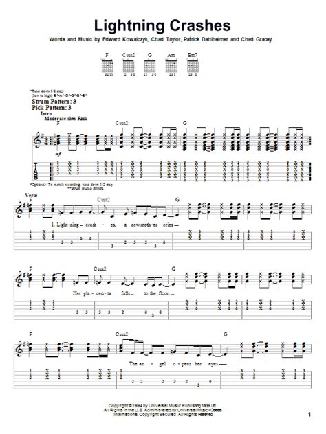 LIVE - LIGHTNING CRASHES CHORDS - Chords and tabs