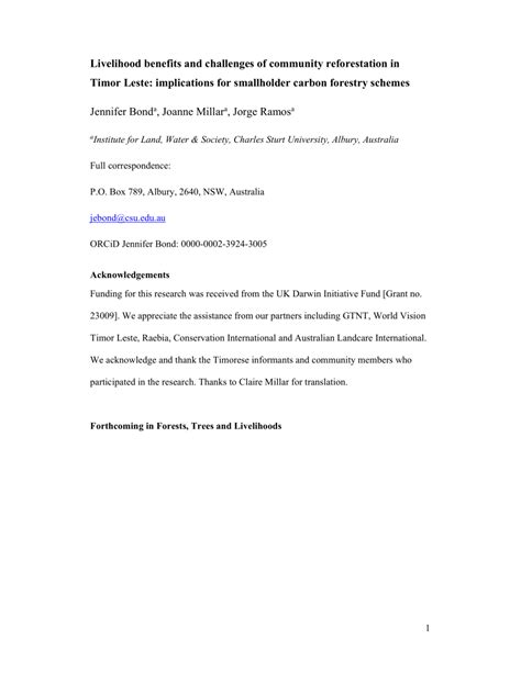 Livelihood benefits and challenges of community reforestation in Timor ... - raincitystudios.com