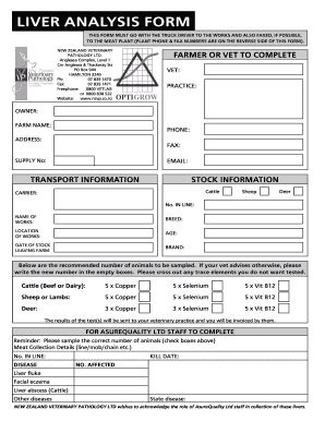 LIVER ANALYSIS FORM - IDEXX