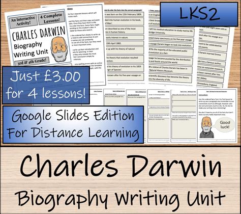 LKS2 Science Charles Darwin Biography Writing Activity Teaching