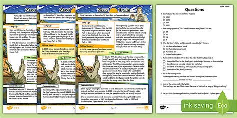LKS2 Steve Irwin Differentiated Comprehension Activity