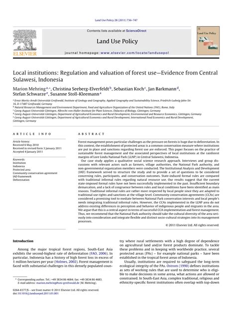 Local institutions: Regulation and valuation of forest use—Evidence ... - wintechmobiles.com